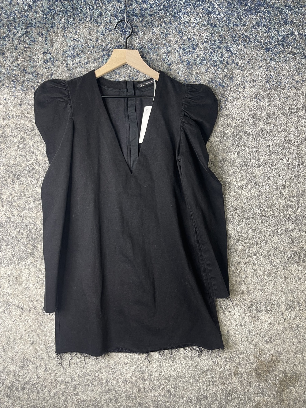 Zara Trafaluc Denim Wear Dress Womens Medium Black Puff Sleeve Mini Distressed